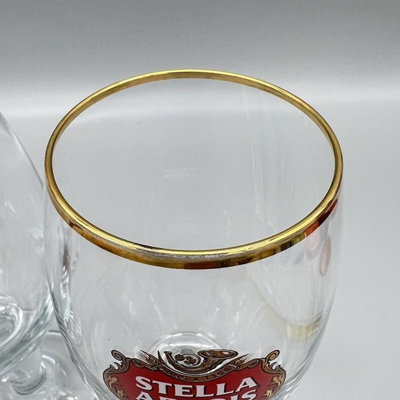 Stella Artois Chalice Beer Glasses Gold Rim 33cl  Set of 3 Barware Man Cave EUC - Picture 8 of 10